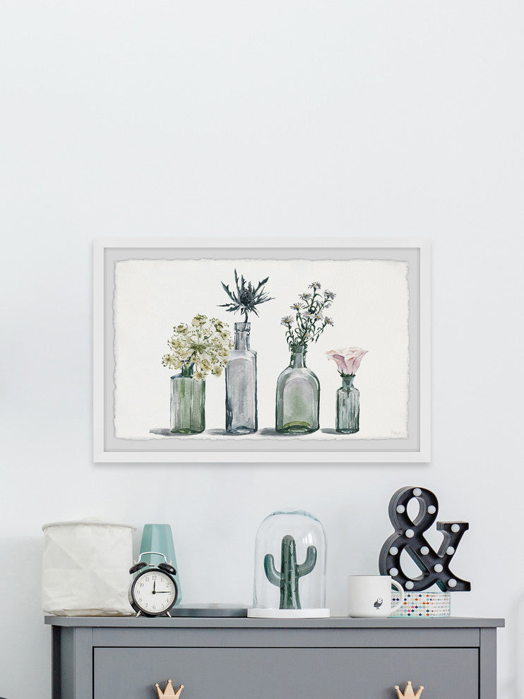 "Four Bottle Blooms" Framed Painting Print, 24"x16"