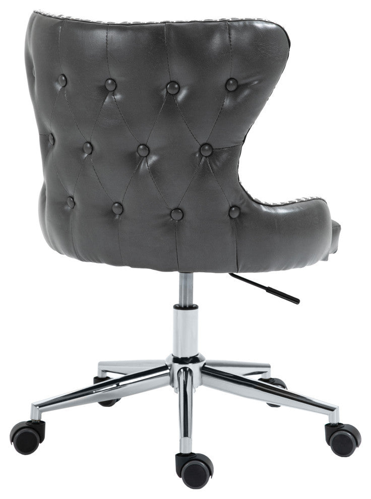 Hendrix Swivel and Adjustable Vegan Leather Office Chair, Gray, Rich Chrome Base
