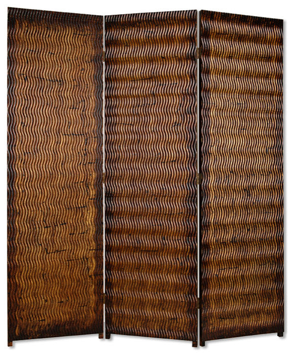 63" X 72" Brown Wood 3 Panel  Screen
