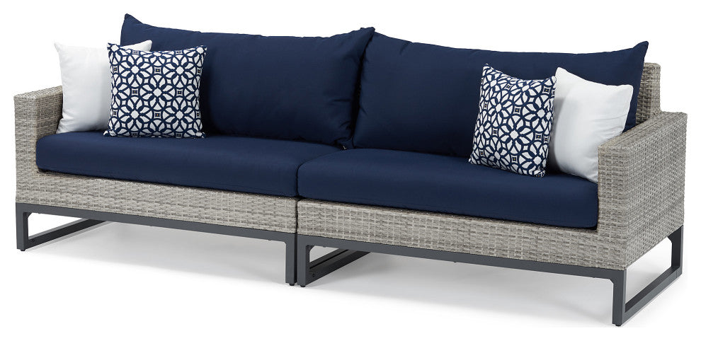 Milo Gray 8 Piece Sunbrella Outdoor Patio Motion Seating Set, Navy