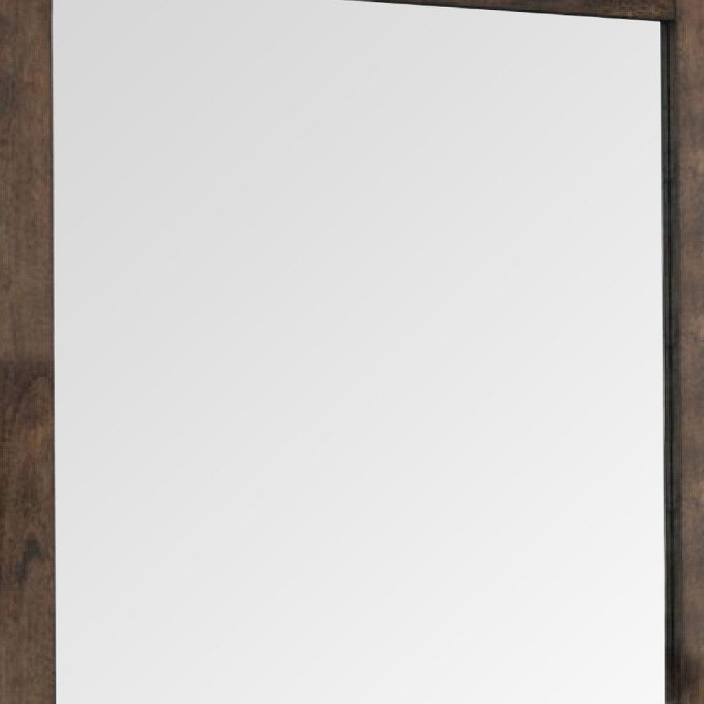 Benzara BM275062 Wood Portrait Mirror, Beveled Trim Top, Wood Grain, Oak Brown
