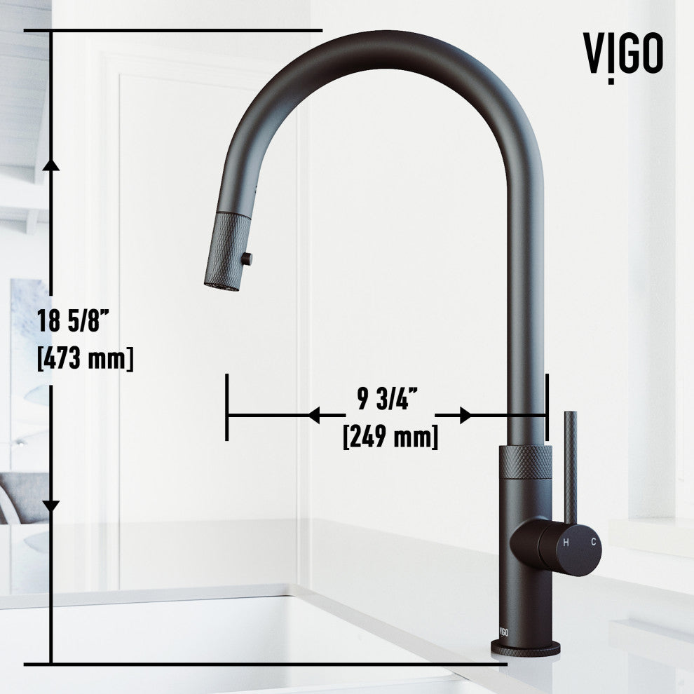 VIGO Bristol 19" H Single Handle Pull-Down Sprayer Kitchen Faucet, Matte Black, Without Extras
