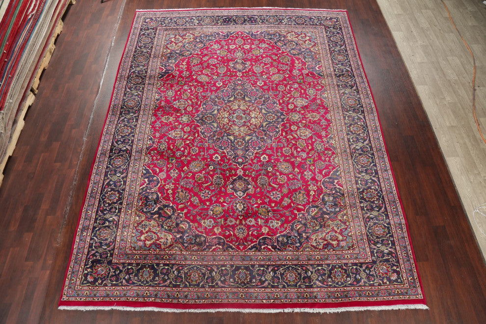 Consigned, Vintage Oriental Traditional Handmade Persian Area Rug, Pink, 10x13