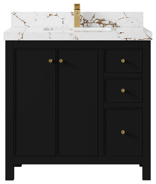 Chicago 36" Center Sink Bathroom Vanity, Black 2" Viola Gold