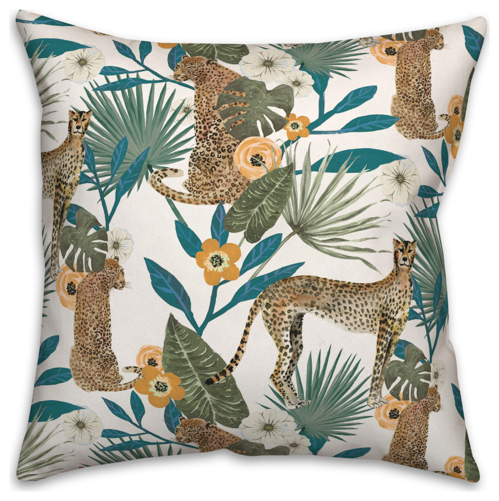 Tropical Cheetah White 18x18 Spun Poly Pillow