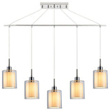 Alaina 5L Linear Pendant, Clear Glass/Off-White Pleated Shade