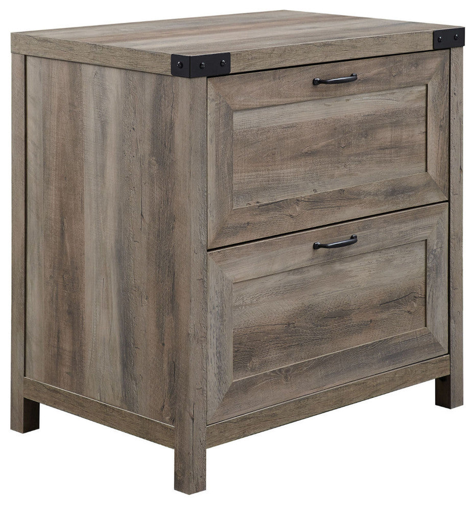 Modern Farmhouse 2-Drawer Filing Cabinet with Metal Accents "“ Grey Wash