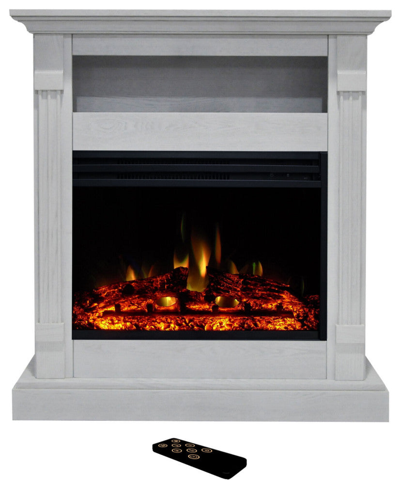 Sienna 34" Electric Fireplace Heater With Mantel, Multicolor Flames, White