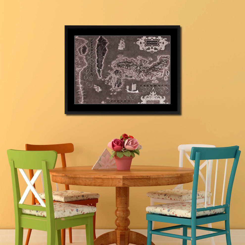 Japan Vintage Vivid Sepia Map Canvas, 28"x37"
