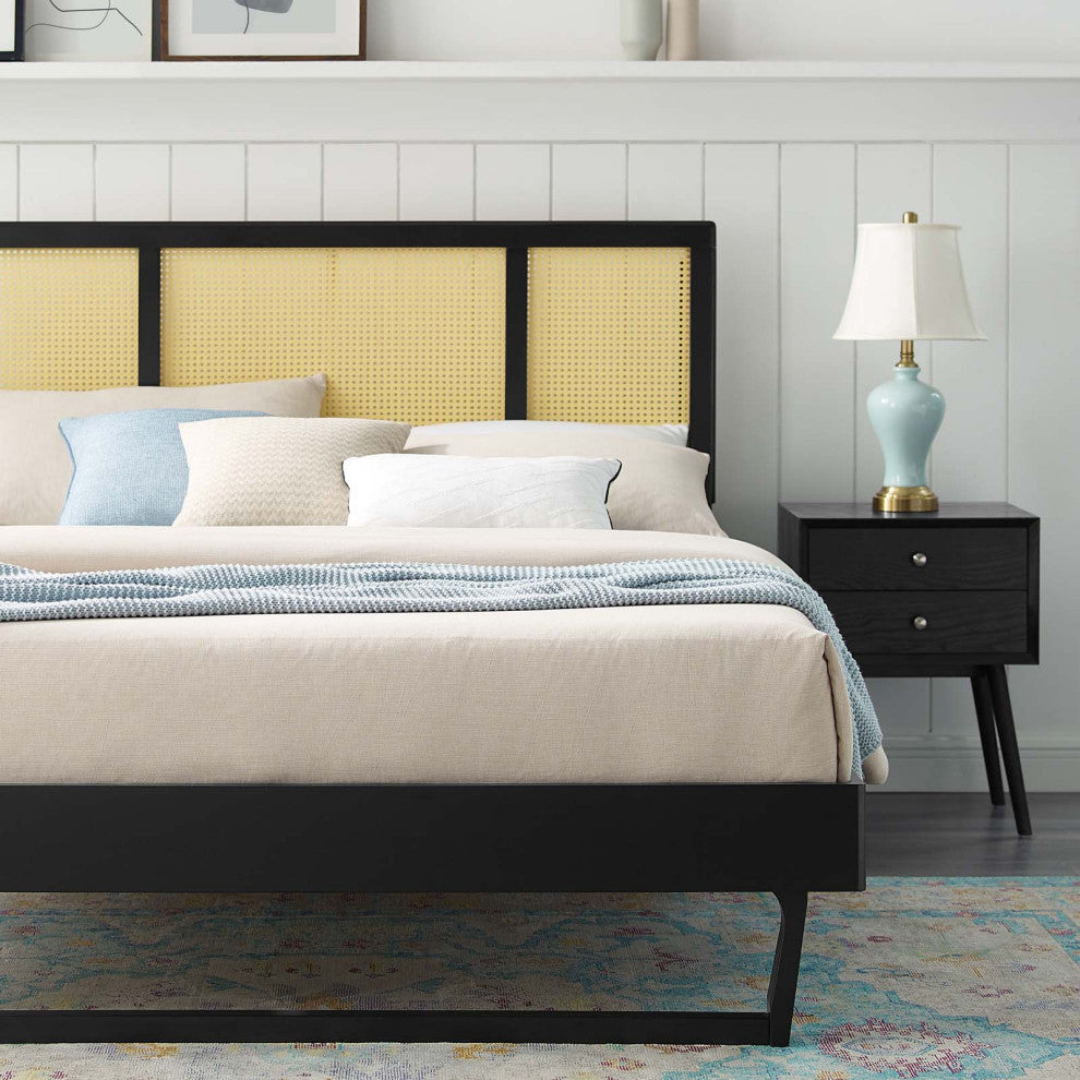 Platform Bed Frame, King Size, Wood, Black, Modern Mid-Century, Bedroom Master