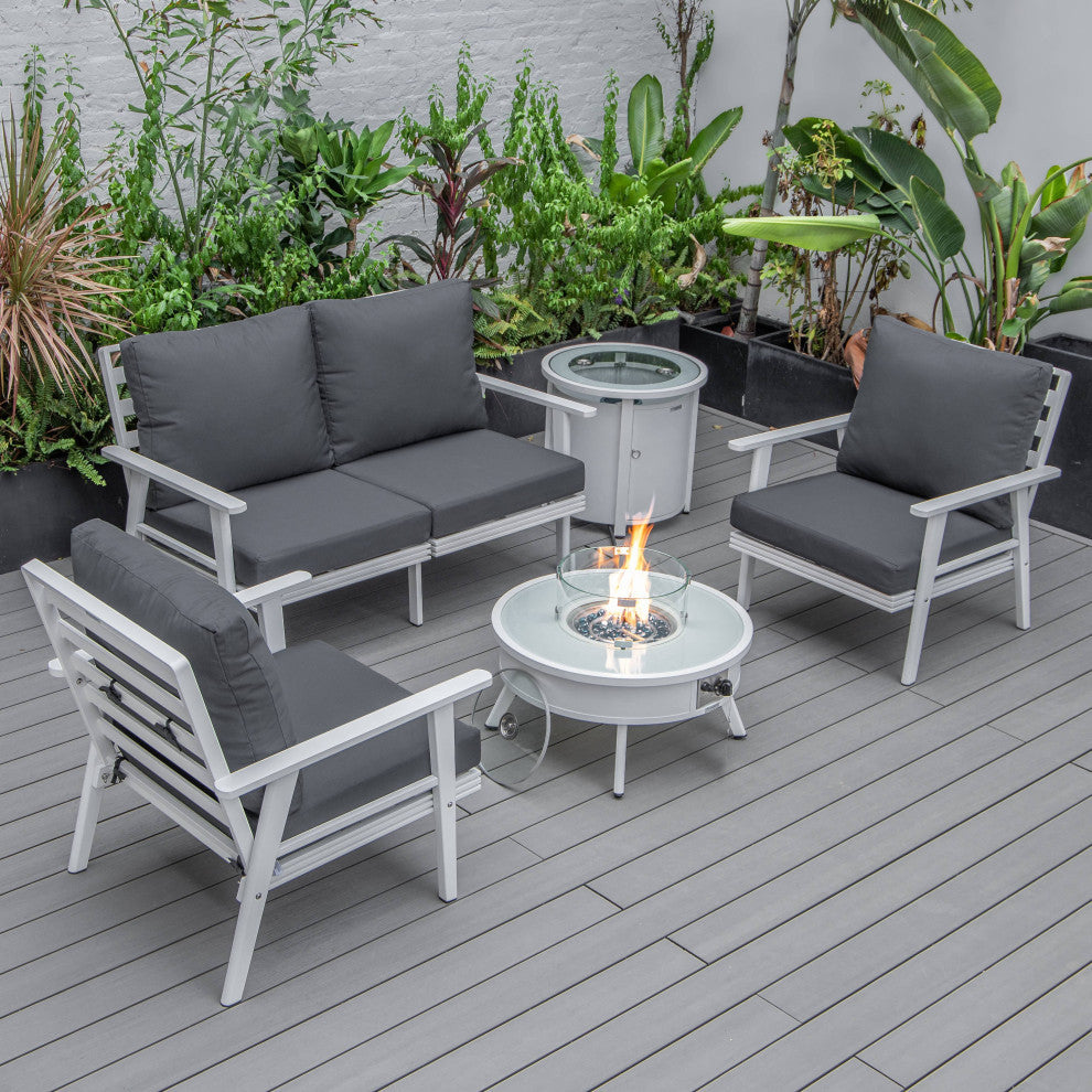 LeisureMod Walbrooke Patio Conversation Set With Fire Pit Table, Charcoal