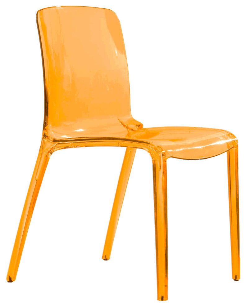 LeisureMod Murray Lucite Stackable Molded Dining Side Chair, Transparent Orange