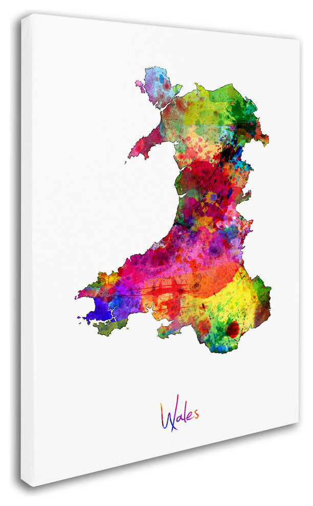 'Wales Watercolor Map' Canvas Art by Michael Tompsett