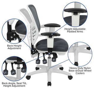 Mid-Back Mesh Swivel Task Chair with Triple Paddle Control, Dark Gray Mesh/White