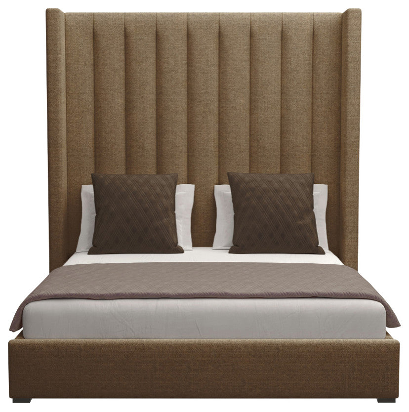 Nativa Interiors Aylet Vertical Channel Tufted Bed, Brown, Ca King, High 87"