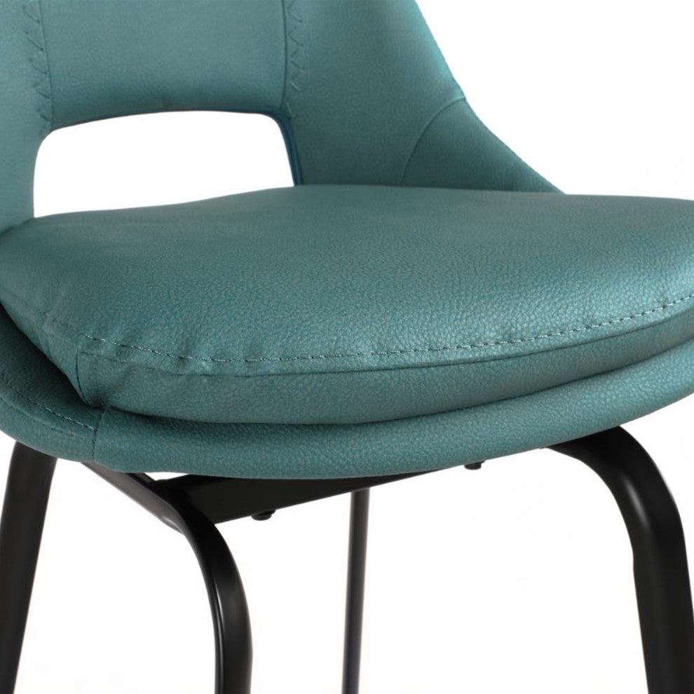 Carise Blue Faux Leather and Black Metal Swivel 26" Counter Stool