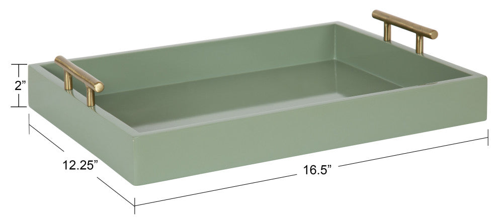 Lipton Decorative Wood Tray With Metal Handles, Green, 16.5"x12.25"