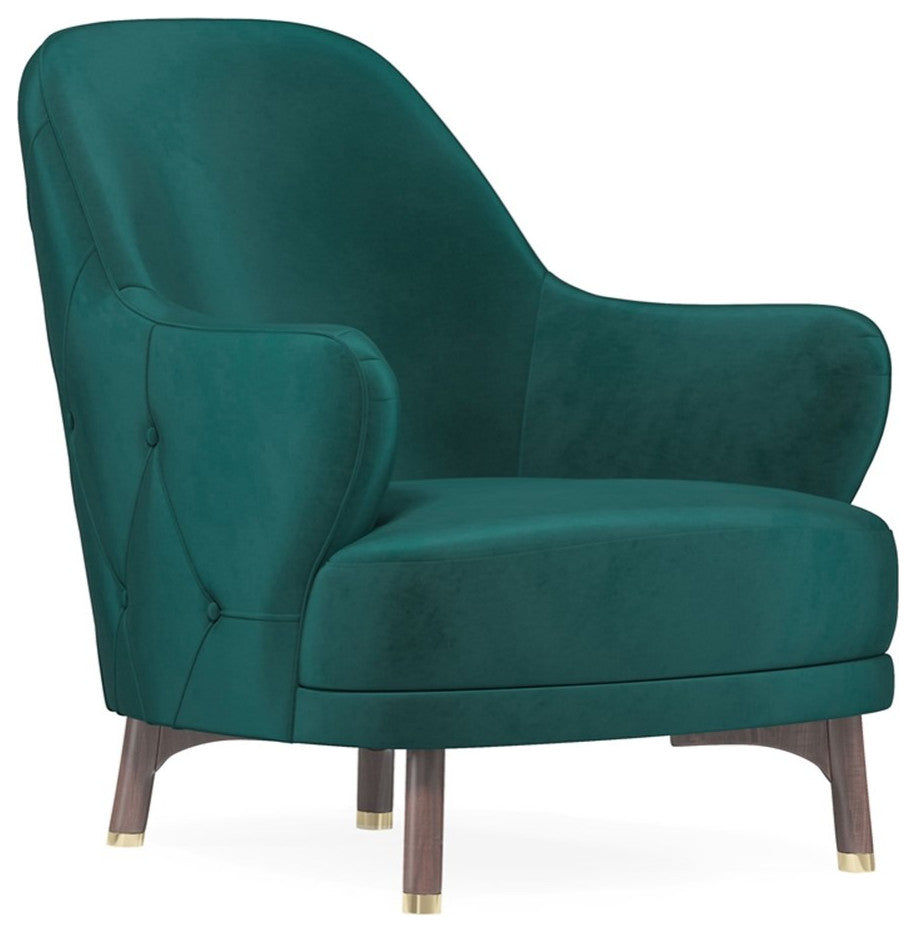 Enza Home Navona Contemporary Fabric Armchair in Petrol Green and Walnut
