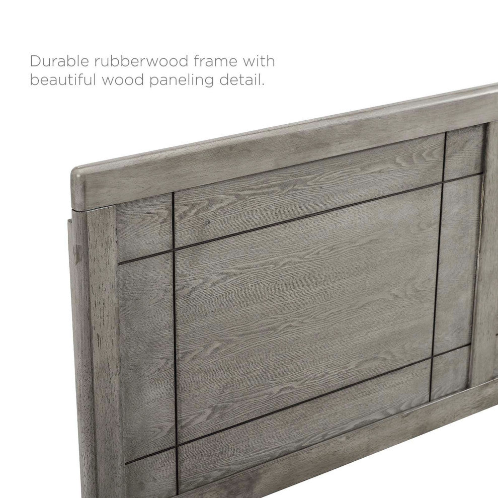 Platform Bed Frame, King Size, Wood, Gray, Modern Mid-Century, Bedroom