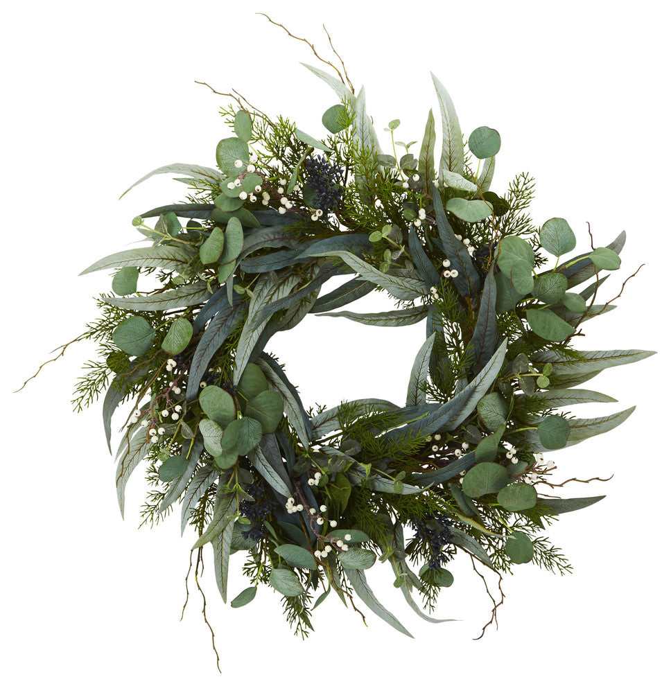 24" Eucalyptus and Mixed Greens Artificial Wreath