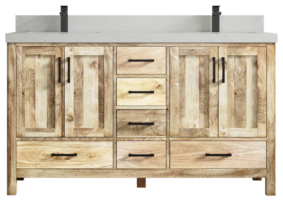 Malibu Mango 60 Double Sink Bathroom Vanity in White Washed 2" Carrara Quartz