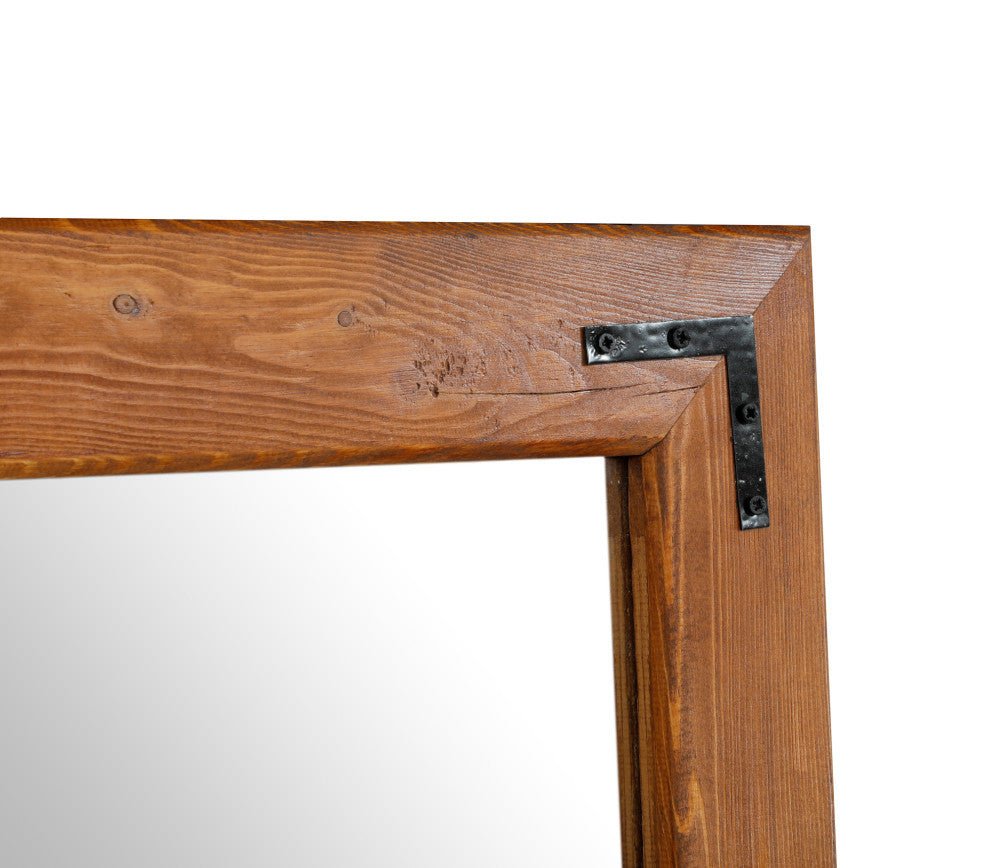 Natural Wood Framed With Metal Corner Bracket Mirror, Natural