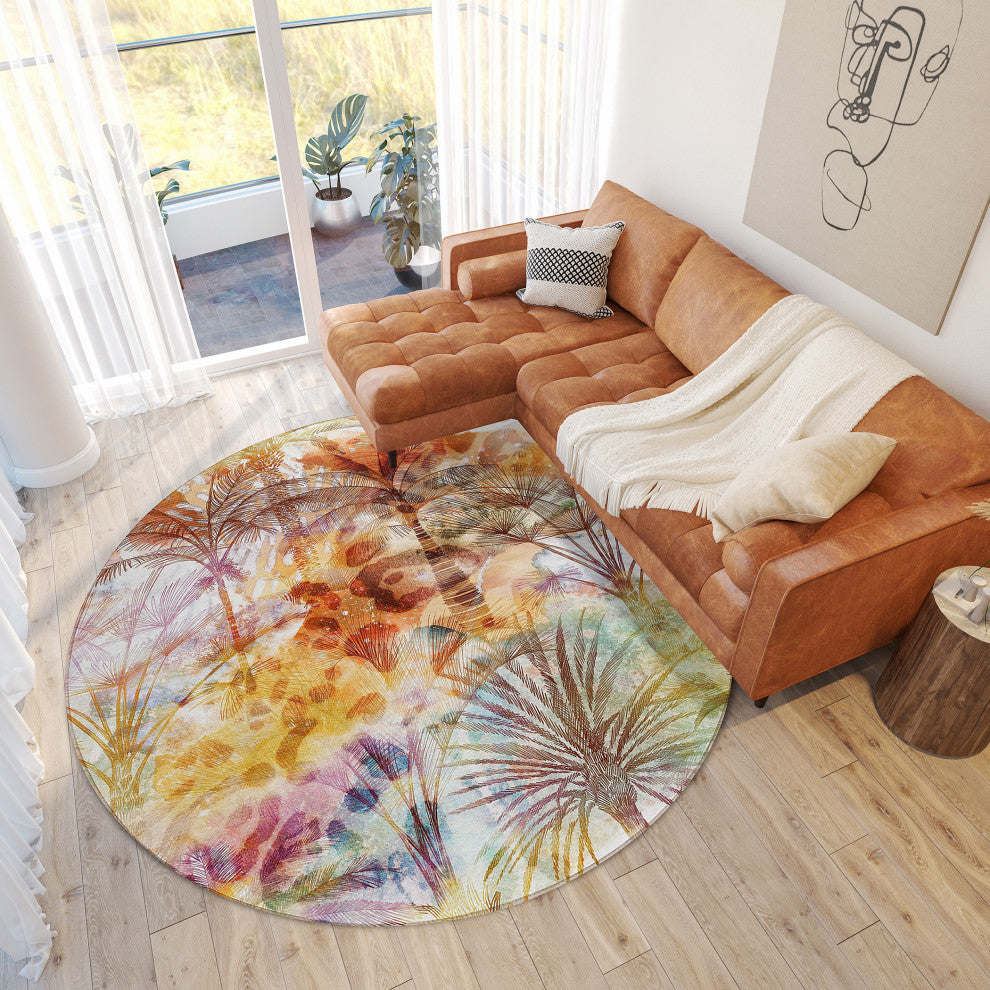 Indoor/Outdoor Tropics TC15 Salmon Machine Washable 8' x 8' Round Rug