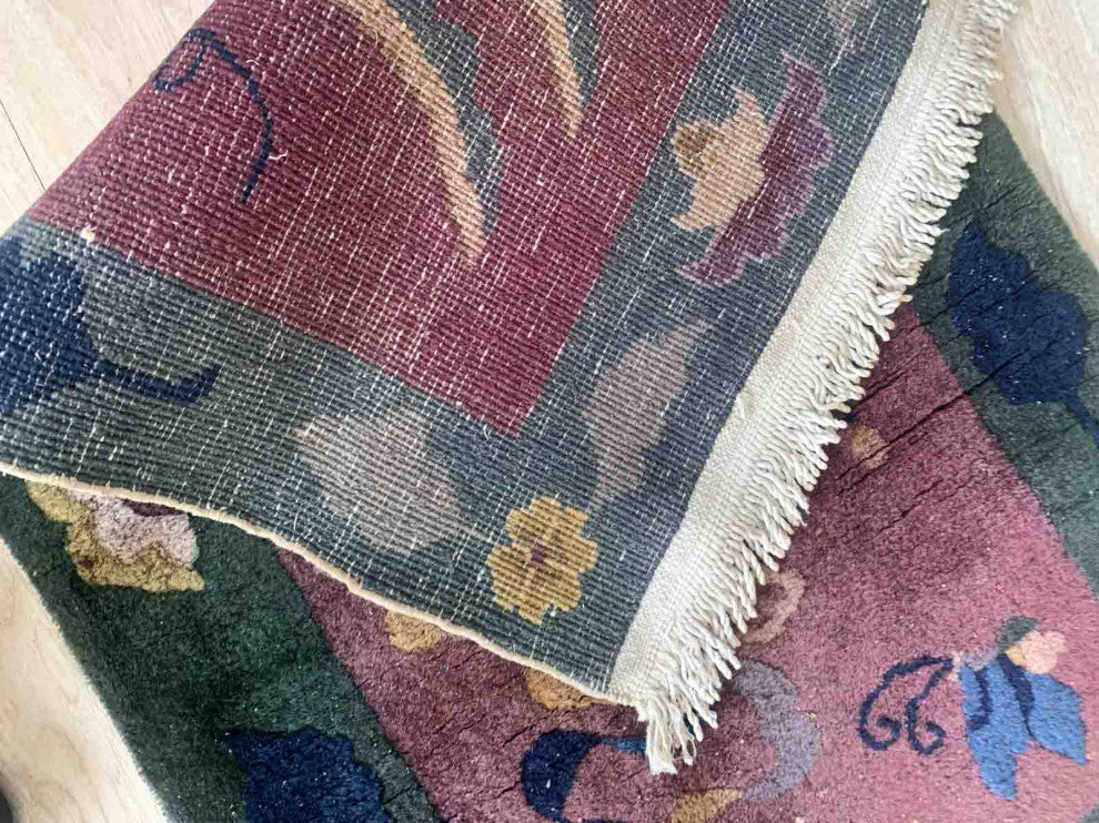 Handmade antique Art Deco Chinese rug 2.1' x 4.2' (64cm x 128cm) 1920s