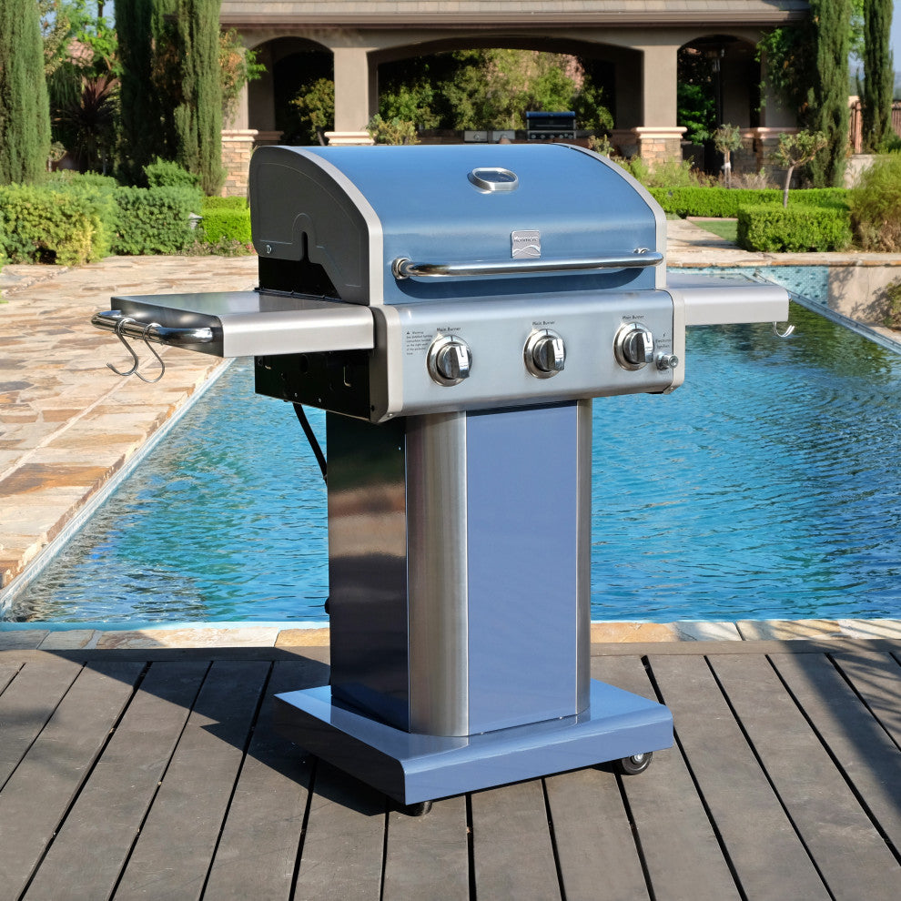 Kenmore 3 Burner Gas Grill with Side Shelves, Azura