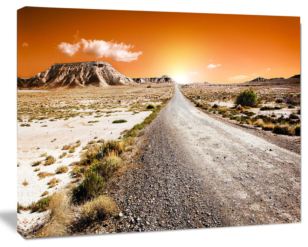 Sunset Desert with Pebble Road, Landscape Canvas Art Print, 60"x28"