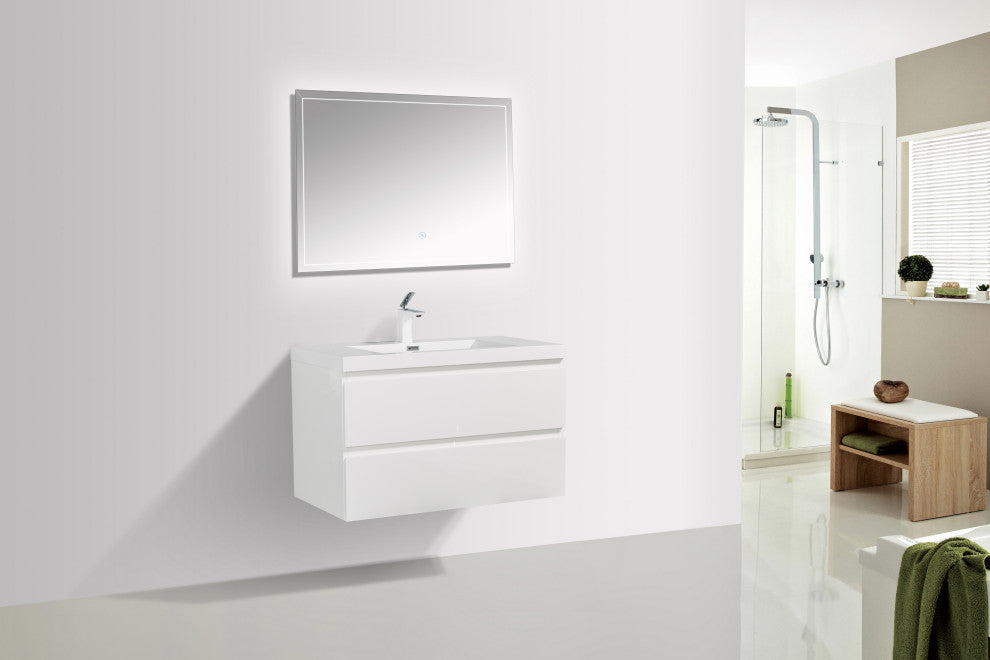 Alma-Pre Wall Mount Vanity With White Sink, Gloss White, 30"