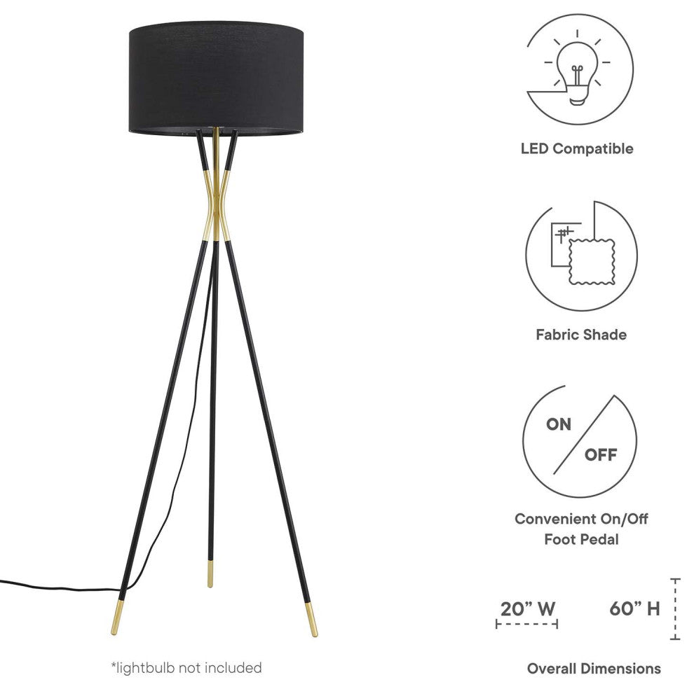 Floor Lamp Light, Black, Metal, Modern, Mid Century Cafe Bistro Hospitality