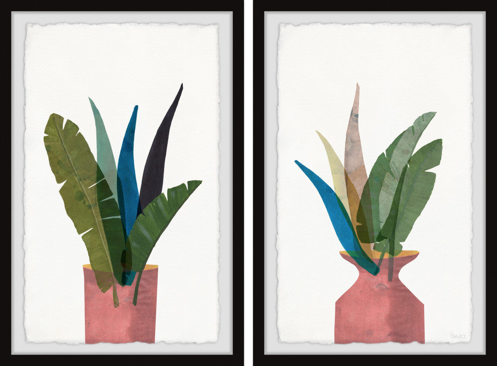 Indoor Banana Leaf Diptych, Set of 2, 12x18 Panels