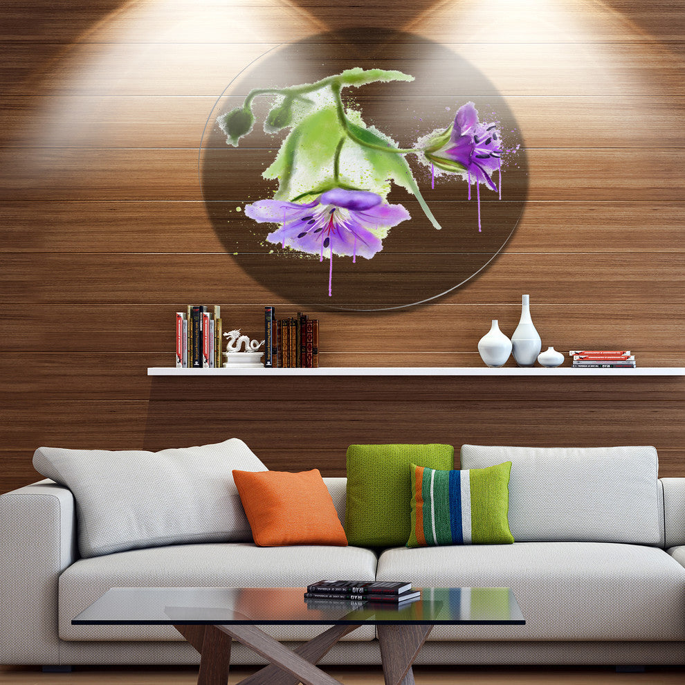 Beautiful Blue Flowers With Stem, Floral Large Disc Metal Wall Art, 11"