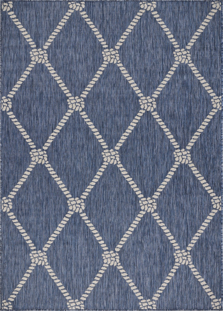 8" x 10" Round Navy Knot Indoor Outdoor Area Rug