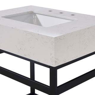 Merano Engineered Stone Vanity Top, Aosta White Apron With White Sink, 30"