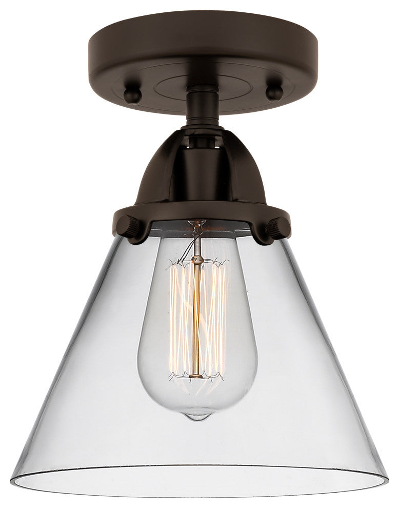 Large Cone Semi-Flush Mount, Oil Rubbed Bronze, Clear, Clear