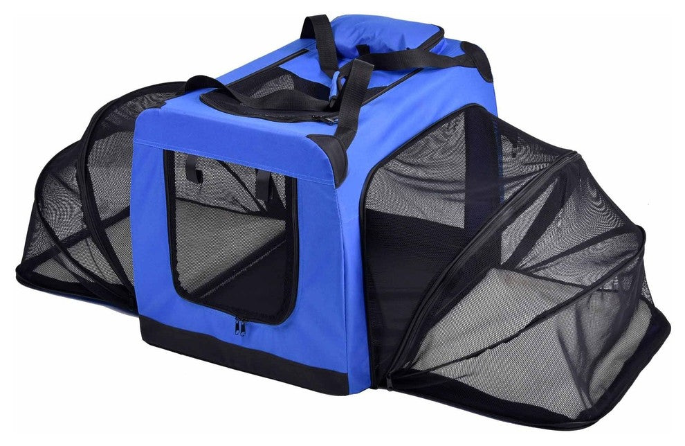 Hounda Accordion Collapsible Dual-Sided Expandable Pet Crate, Blue, Large