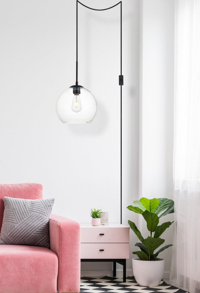Betty 1-Light Black Plug-In Pendant With Clear Glass