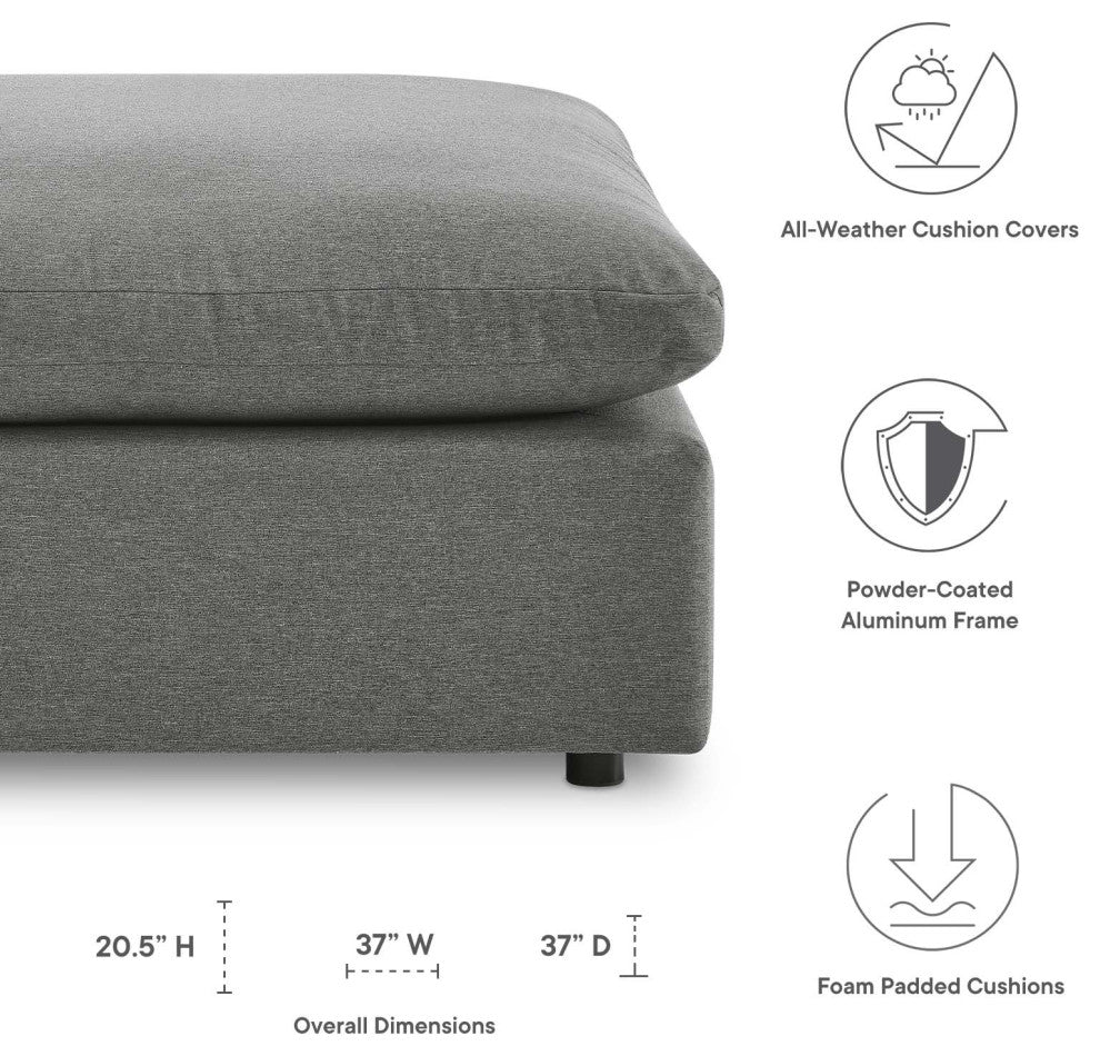 Modular Ottoman Lounge Chair, Charcoal Gray, Modern, Outdoor Hospitality