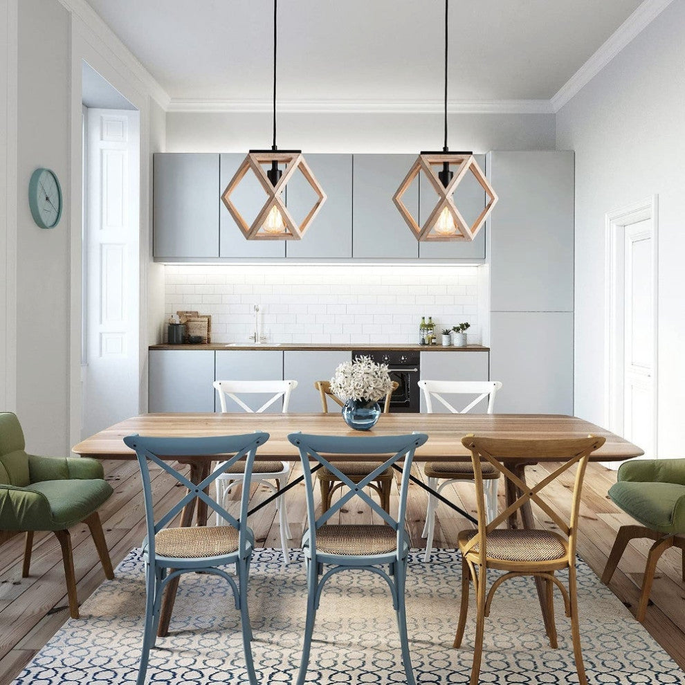 Globe Wooden Pendant Light Vintage Cage Hanging Lamp