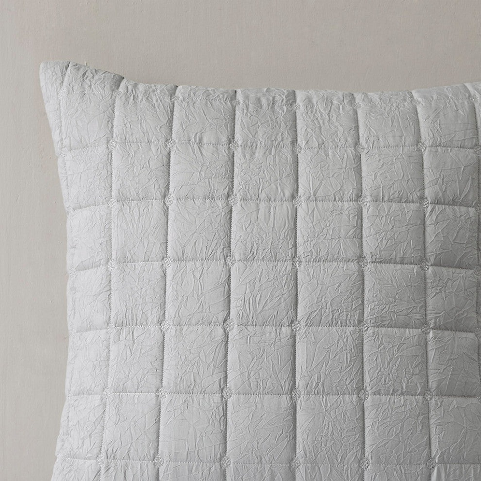 N Natori Cocoon Crushed Microfiber Quilted Euro Sham Cover, Grey