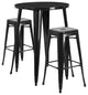 30" Round Black Metal Bar 3-Piece Table Set With 2 Square Seat Backless Stools