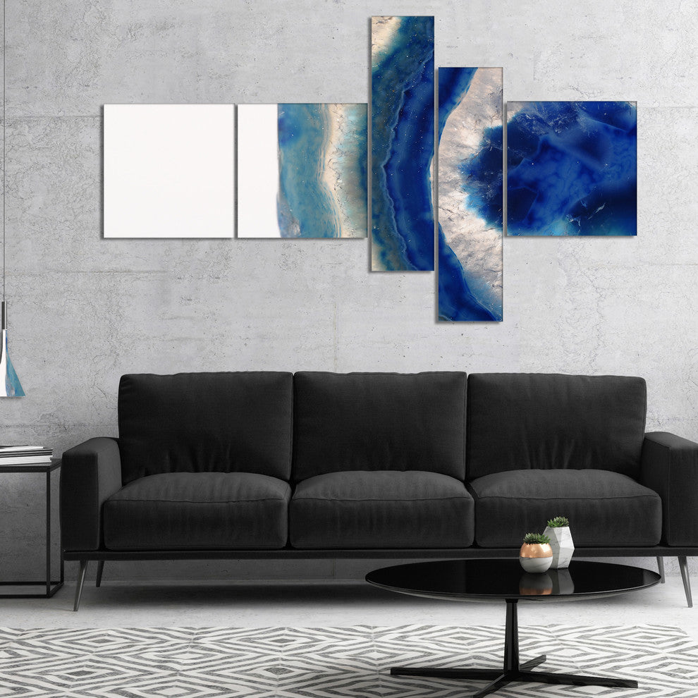 Macro of Blue Agate Stone, Abstract Canvas Wall Art Print, 60"x32", 5 panels