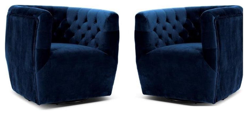 Home Square 2 Piece Swivel Velvet Accent Chair Set in Navy Blue
