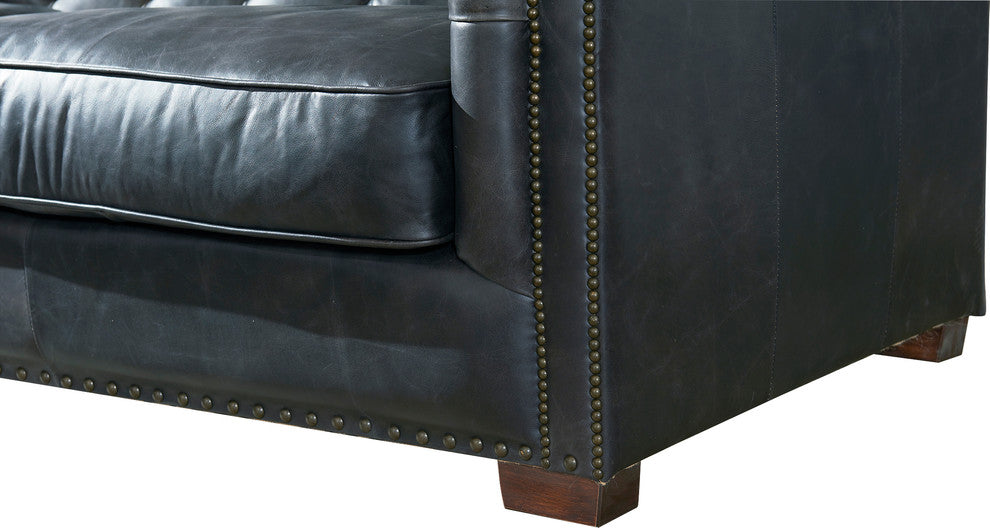 Top Grain Vintage Leather Tuxedo Sofa, Slate