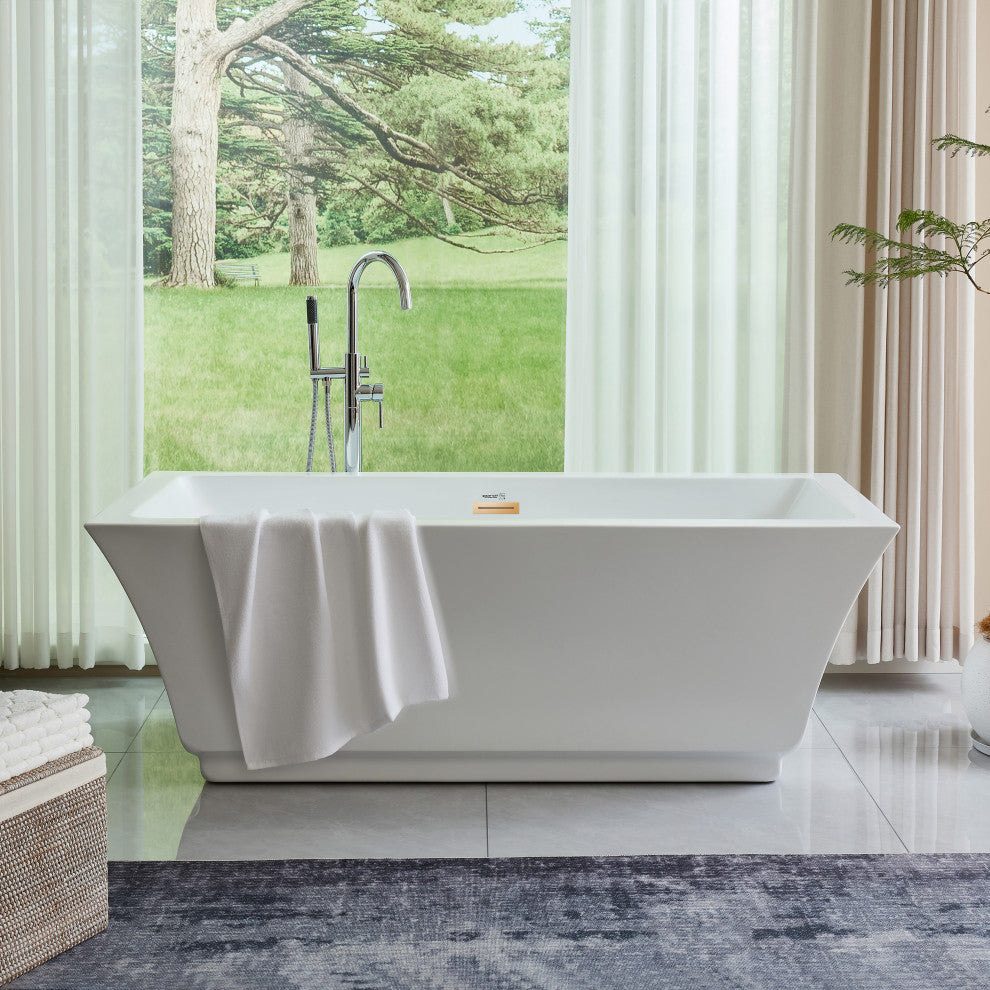 Freestanding Acrylic Bathtub, White/Titanium Gold, S, 59"