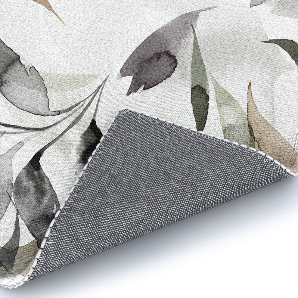 Ninola Design Watercolor Leaves Green gray Area Rug