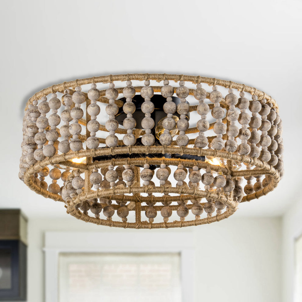 15.75 in Cicle Wood Beads Rustic Chandelier