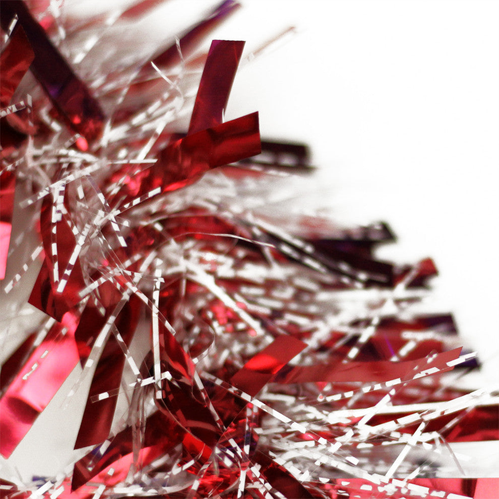 50' Festive Red and White Thick Cut Christmas Tinsel Garland, Unlit, 6 Ply